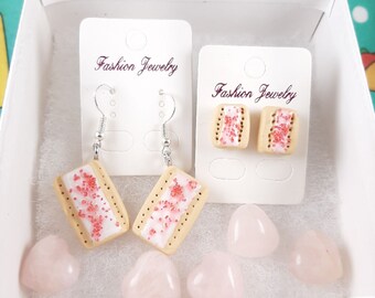 Cherry Tart Earrings, Toaster Tart Stud Earrings, Tart Clip On Earrings, Breakfast Earrings, Toaster Charms, Pastry Lover Gift, Birthday