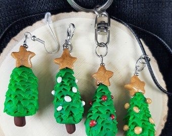 Customizable Christmas Tree Necklaces, Polymer Clay Christmas Tree Earrings, Christmas Tree Charm, Christmas Tree Key Chain, Christmas Wear