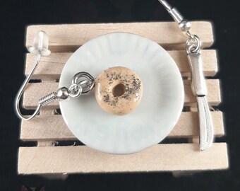 Poppyseed Bagel Earrings, Bagel and Knife Earrings, Bagel Hook Earrings, Bagel Clip On Earrings, Birthday Gift, Unique Mothers Day Gift Idea