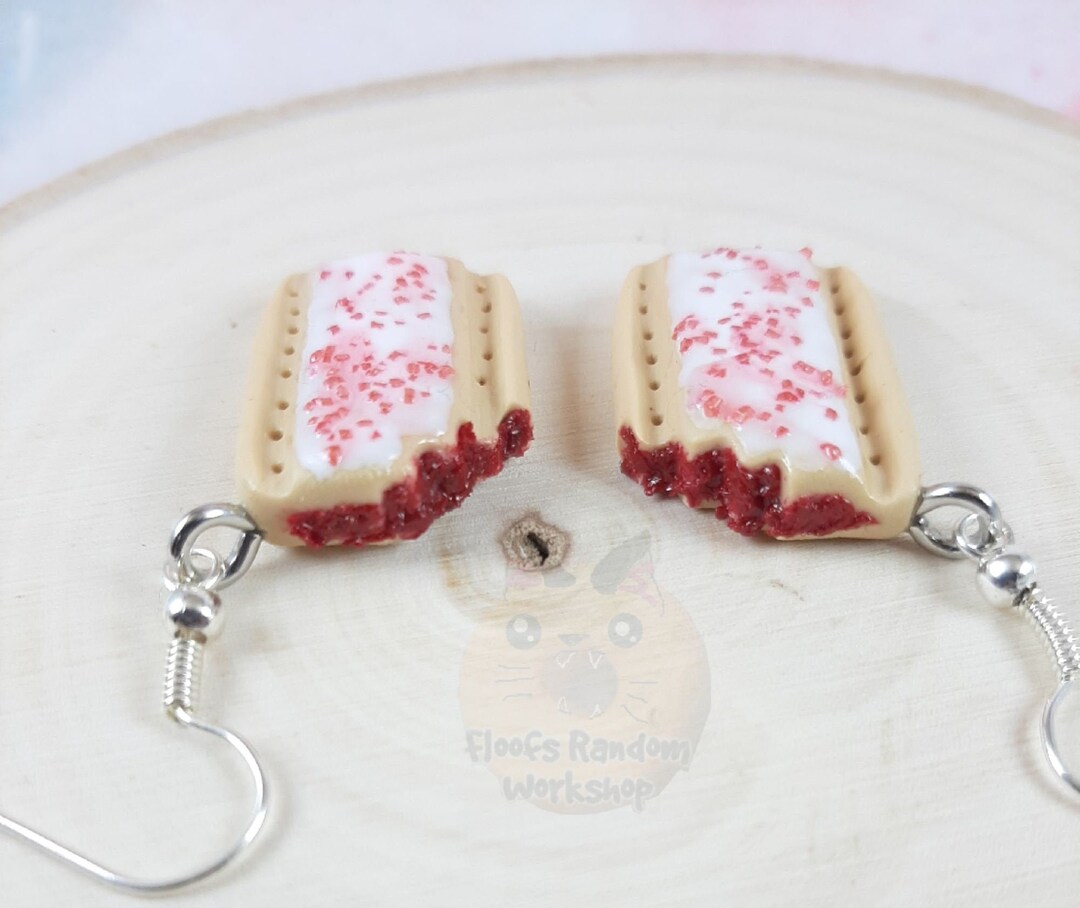 Cherry Tart Earrings, Toaster Tart Gift, Pastry Clip on Earrings