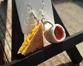 Grilled Cheese Half and Tomato Soup Dangle Earrings, Grilled Cheese Halves Earrings, Fall Food Earrings, Food Jewelry, Polymer Clay, Novelty