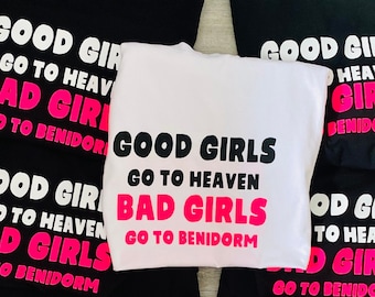 Funny Hen Party T-Shirt: Bad Girls Benidorm, Neon Design