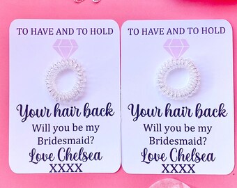 Bridesmaid Proposal Gift: Personalised Hair Tie Favour, hen do party bag gift