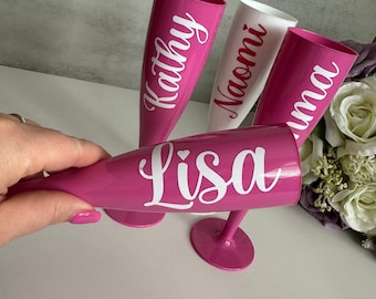 Personalized Pink Champagne Flute: Bridal Party Celebration Gift