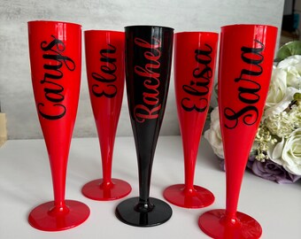 Red Personalized Champagne Flutes: Bridal Party Hen Do Gifts