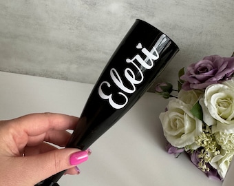 Personalized Black Champagne Flute: Bridal Party Gift