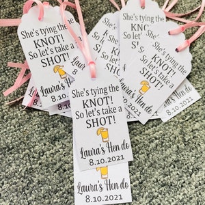 She's Tying The Knot, Let's Take A Shot Personalised Tags, Hen Do Tags, Hen Do Favours, Bridal shower tags, wedding party favours image 7