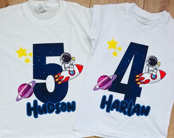 Personalised Space Birthday T-Shirt | Custom Name, Age Astronaut Rocket Outfit