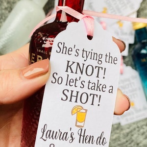 She's Tying The Knot, Let's Take A Shot Personalised Tags, Hen Do Tags, Hen Do Favours, Bridal shower tags, wedding party favours image 3