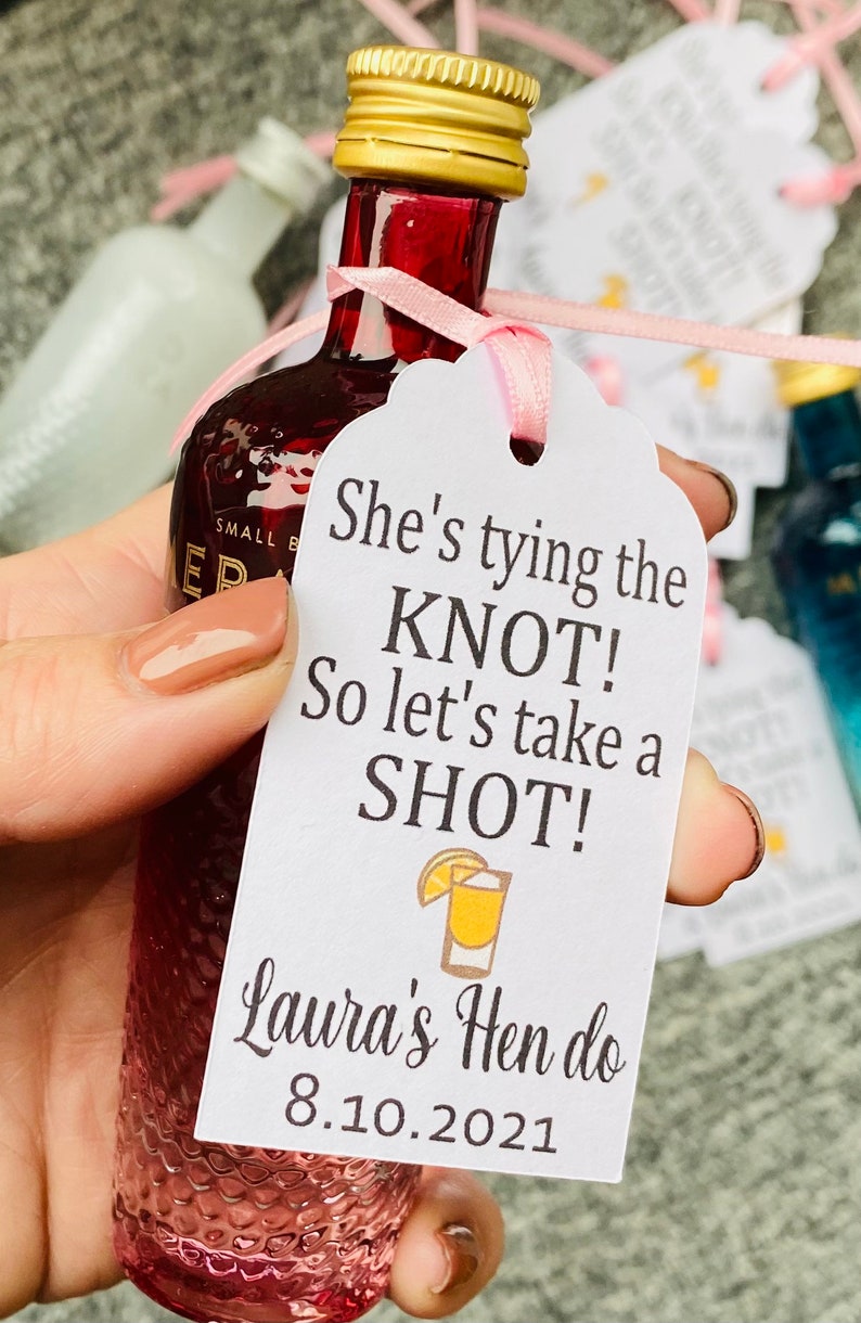 She's Tying The Knot, Let's Take A Shot Personalised Tags, Hen Do Tags, Hen Do Favours, Bridal shower tags, wedding party favours image 3