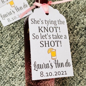 She's Tying The Knot, Let's Take A Shot Personalised Tags, Hen Do Tags, Hen Do Favours, Bridal shower tags, wedding party favours image 2
