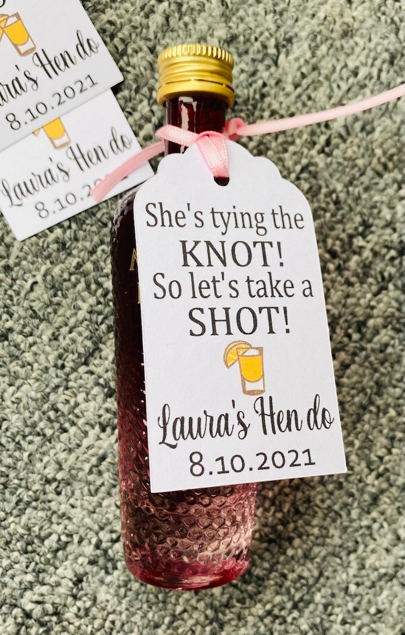 She's Tying The Knot, Let's Take A Shot Personalised Tags, Hen Do Tags, Hen Do Favours, Bridal shower tags, wedding party favours image 2