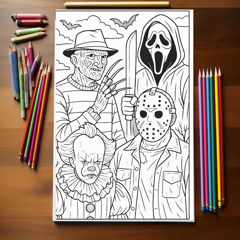 Slasher Coloring Pages Chibi Horror Movie Icons Coloring Page, Scary Movie Slasher Characters ...