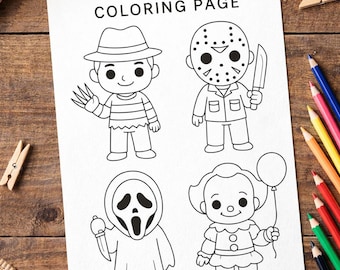 Creepy Kawaii Coloring Pages Printable PDF | Spooky Cute Horror Coloring Book | Chibi Horror Movie Coloring Pages | Pastel Goth Art