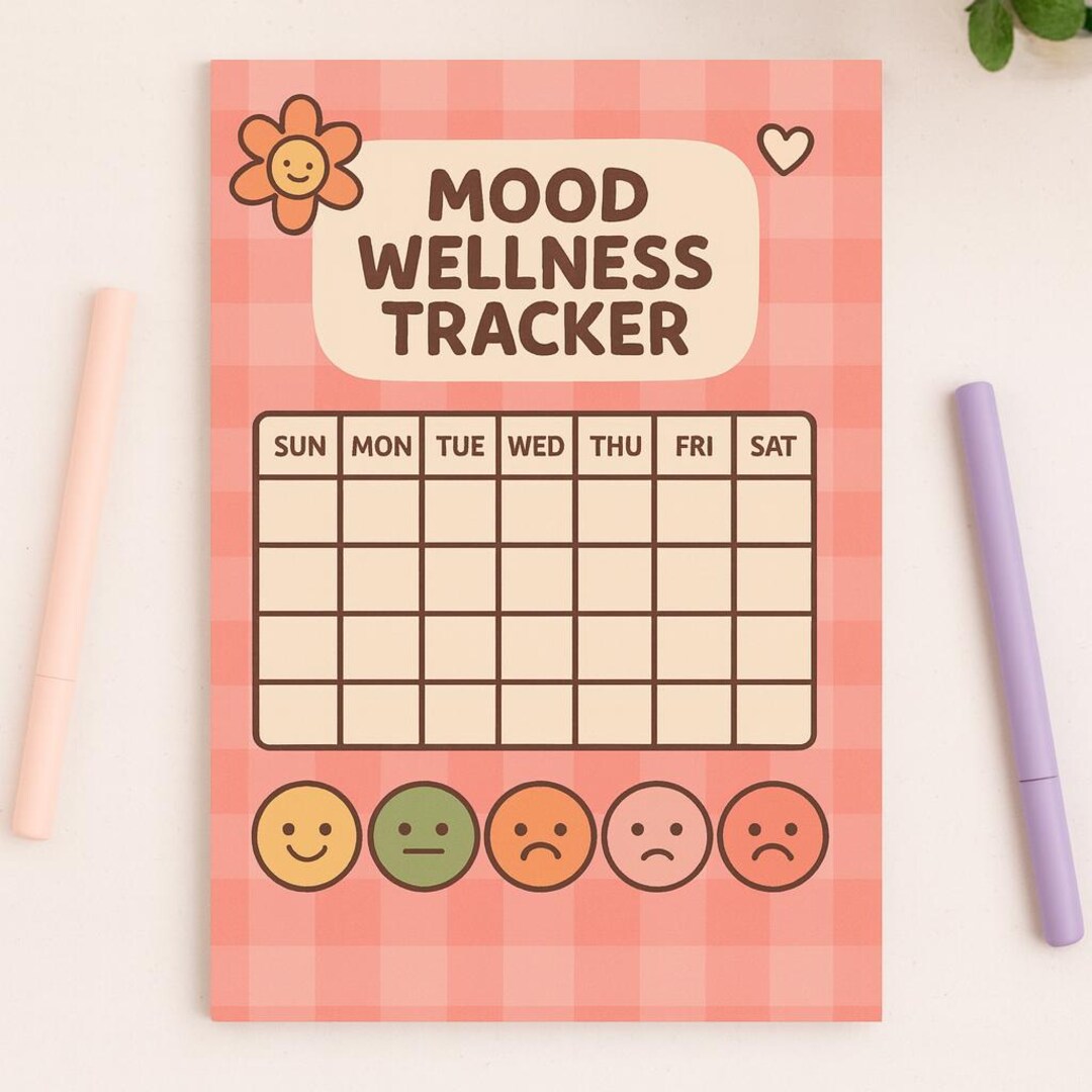 Mood Wellness Tracker Printable | Kawaii Self Care Journal Page ...