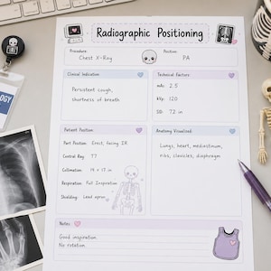 Radiographische Lagerung Arbeitsblatt Printable | Radiologie Studenten Notizen | X Ray Tech Studienführer | Radiologische Technik Klinisches Arbeitsblatt