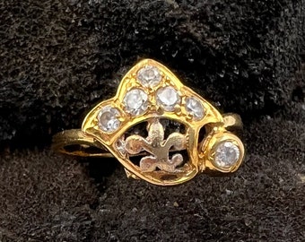 Stunningly Unusual 21ct Floral Design Ring Size M.5 [USA 6.25] Solid 21k Yellow Gold Vintage Indian Art Deco Flair 2.05g One-of-a-kind