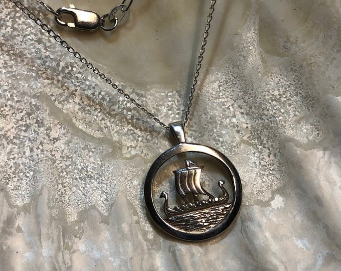Vintage 925 Silver Viking Ship / Longboat Pendant on 50cm Etsy