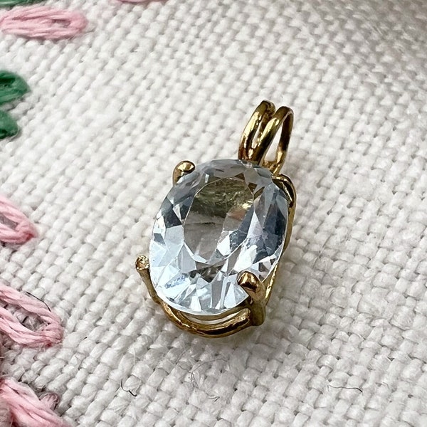 Simple 9ct Vintage Tiny Oval Pendant With Powder Blue Stone Minimalist Design Solid 9k Yellow Gold 10mm Australian