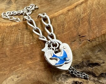 925 Bluebird of Happiness Padlock Name ID Bracelet 15.5cm With Safety Chain Vintage Solid 925 Sterling Silver Blue Bird Belcher Rolo 5.8g Etsy