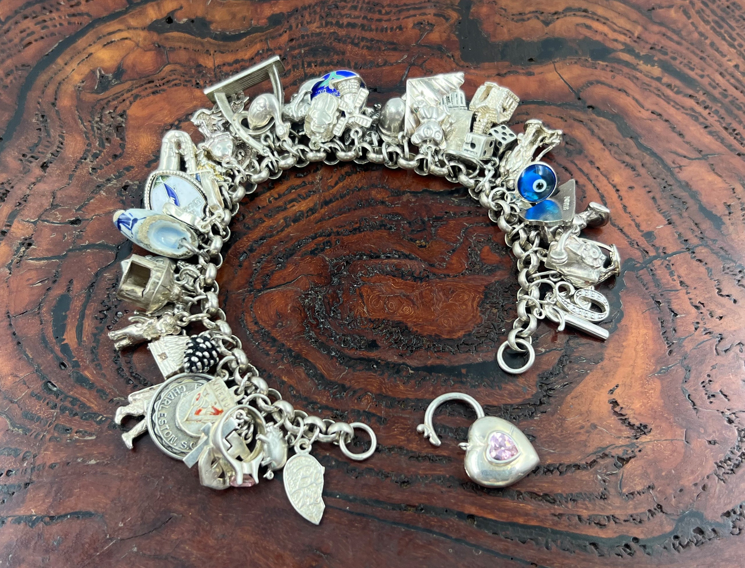 Full Charm Bracelet / Silver Charm Bracelet / Vintage Charm Bracelet /  Vintage Charms / Silver Charms / Multiple Charm Bracelet 