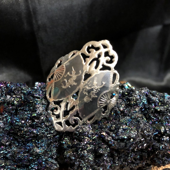 Siam Sterling Niello Brooch Oval Mekkalah and Rama