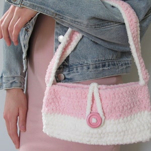 Pink & White Plush Handbag