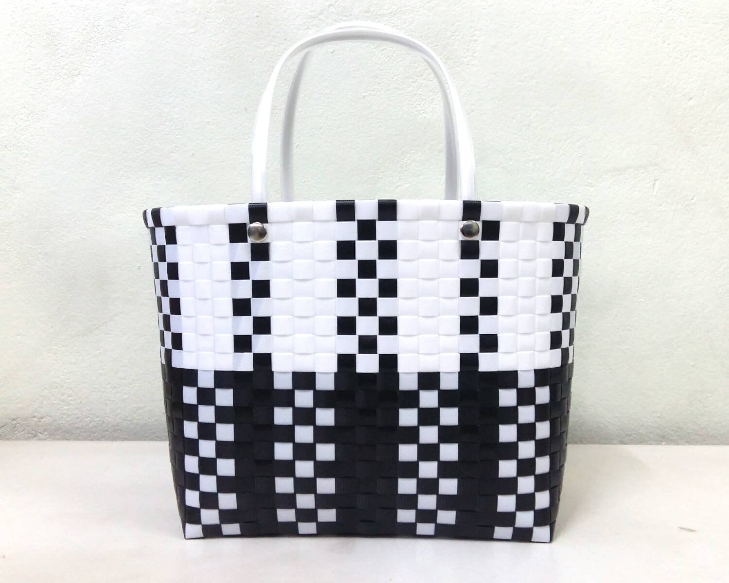 Plastic woven tote bag made of recycled plastic Black and Etsy