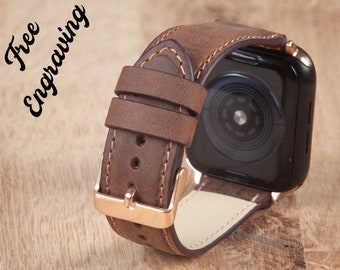 Apple Watch Band 45mm 41mm 38mm 40mm, Leather iWatch Strap 42mm 44mm, Engraved iWatch 7 6 SE Band, Christmas Gift Husband, Boyfriend Gift