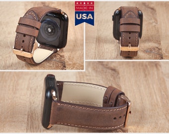 Brown Apple Watch Band Leather 38mm 40mm, Custom Watch Strap 42mm 44mm, Birthday Gift Dad Boyfriend, Anniversary Gift for him. Apple watch 6
