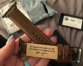 Gift for Husband, Personalized Apple Watch Band Leather, iWatch Strap 44mm 40mm 45mm 41mm 38mm 42mm 49mm, Unique Birthday Gift Men Boyfriend