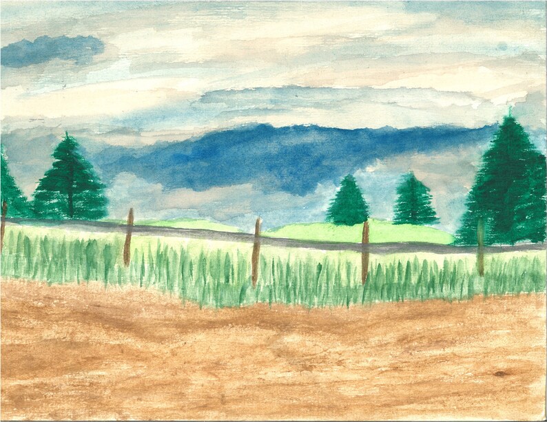 Oklahoma Countryside Watercolor and Wine Paint Print Etsy