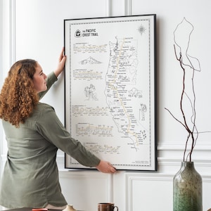 Pazifische Crest Wanderkarte, PCT illustrierte Karte, Geschenk für Wanderer, PCT Wanderkarte Poster, USA Wanderkarte, wahre Wanderkarte, Weg Wandkarte