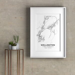Wellington Street Map Poster, Nieuw-Zeeland kaart Wall Art, Wellington Print, moderne minimalistische kunst, High Definition Lijnen, AFDRUKBAAR