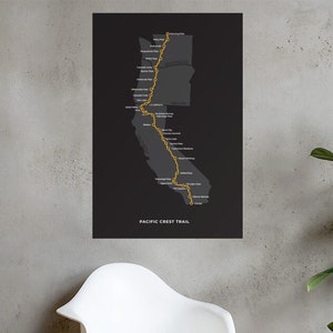 Pacific Crest Trail Karte, PCT Minimalist Poster, True Hiker Karte, PCT Geschenk, PCT Illustrierte Karte, Wanderer Wandkunst