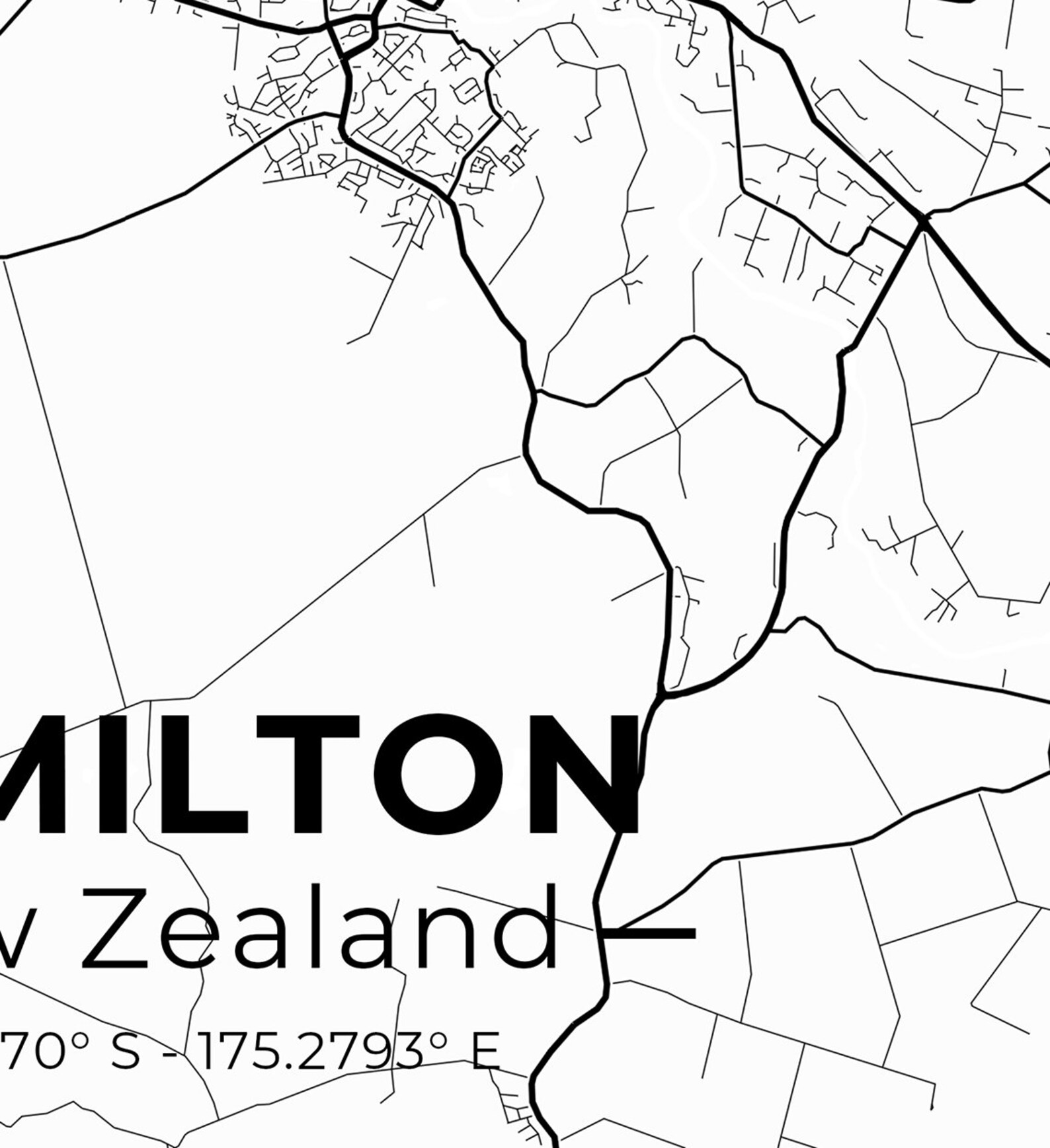 Hamilton Street Map Poster New Zealand Map Wall Art Black &amp; | Etsy
