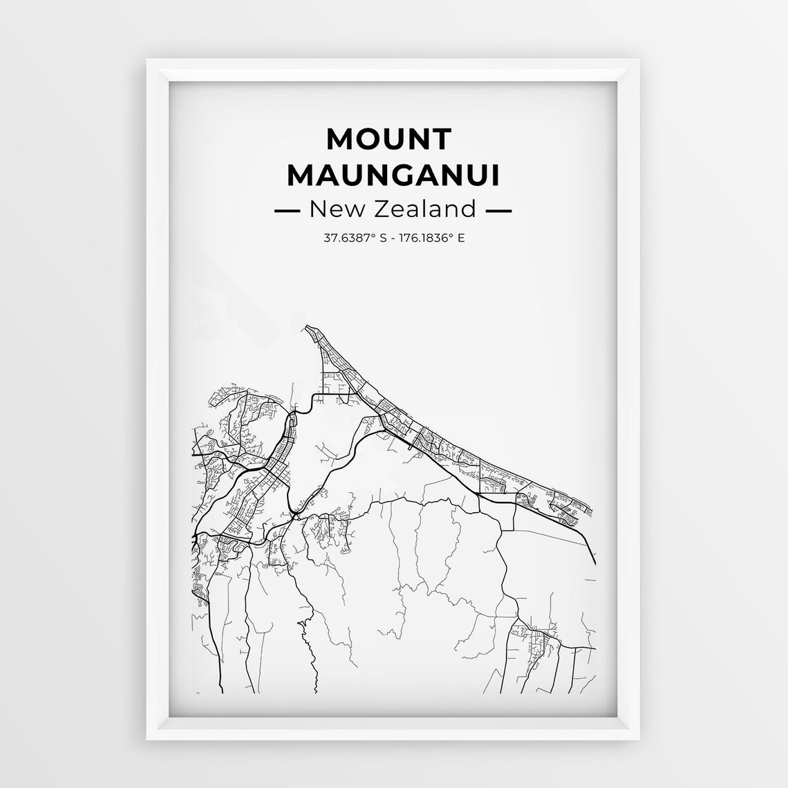 Mount Maunganui Street Map Poster New Zealand Wall Art Home Etsy