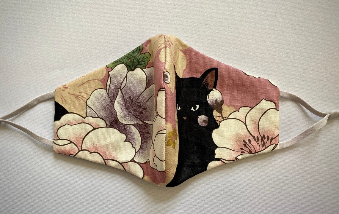 Black Cat Face Mask in Comfortable Design Japanese Neko Cats Etsy