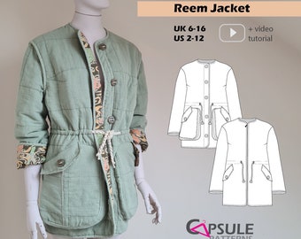 Jacket sewing pattern, Quilt coat digital pattern, coat PDF sewing pattern - REEM