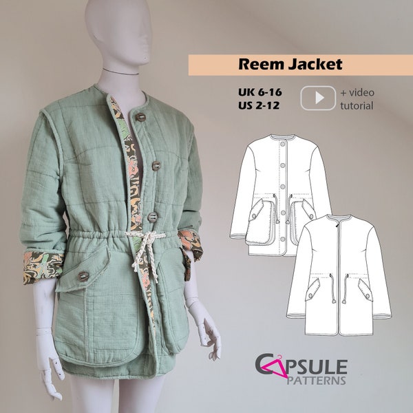 Jacket sewing pattern, Quilt coat digital pattern, coat PDF sewing pattern - REEM