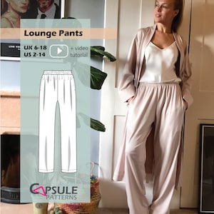 Pants sewing pattern, Lounge pants digital pattern, Wide leg pants PDF pattern