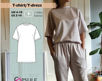Tshirt sewing pattern, Oversized T shirt/ dress PDF sewing pattern