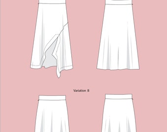 Skirt sewing pattern, A-line asymmetrical midi skirt sewing pattern, Digital pdf sewing pattern - Suri