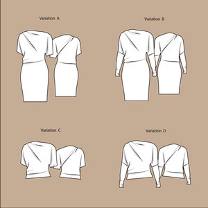 Knit top sewing pattern, Digital pattern for asymmetric top or dress -LOU