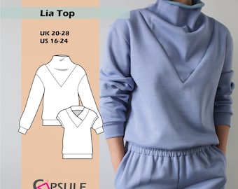 Sweatshirt sewing pattern / Digital pattern for Jumper/ V-neck top/ Longsleeve/Vest  - Lia