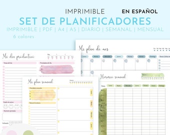 planner set, weekly planner, daily planner, printable planner, spanish planner, perpetual planner, pdf