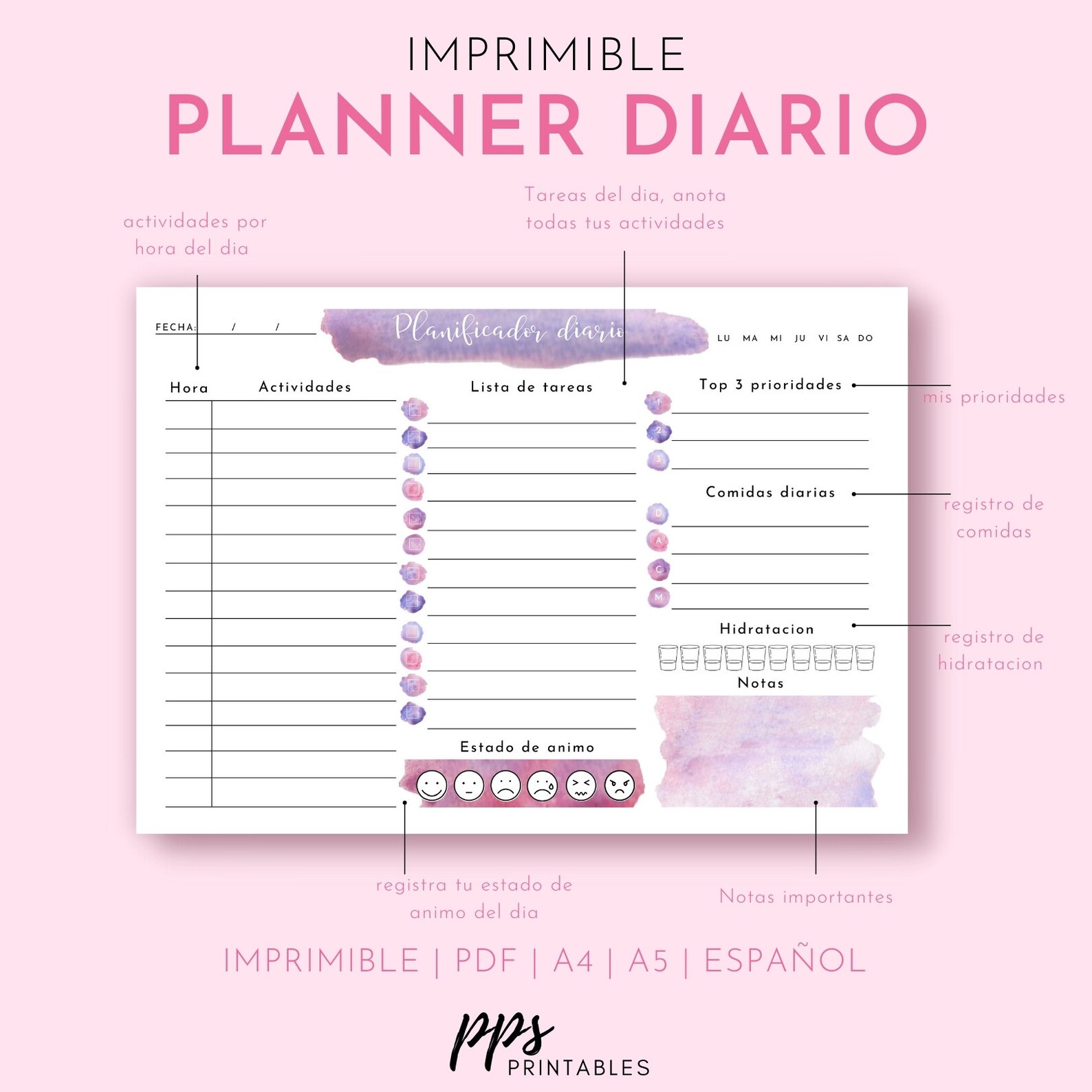 Printable and Digital Planner Planner in Spanish Perpetual Etsy