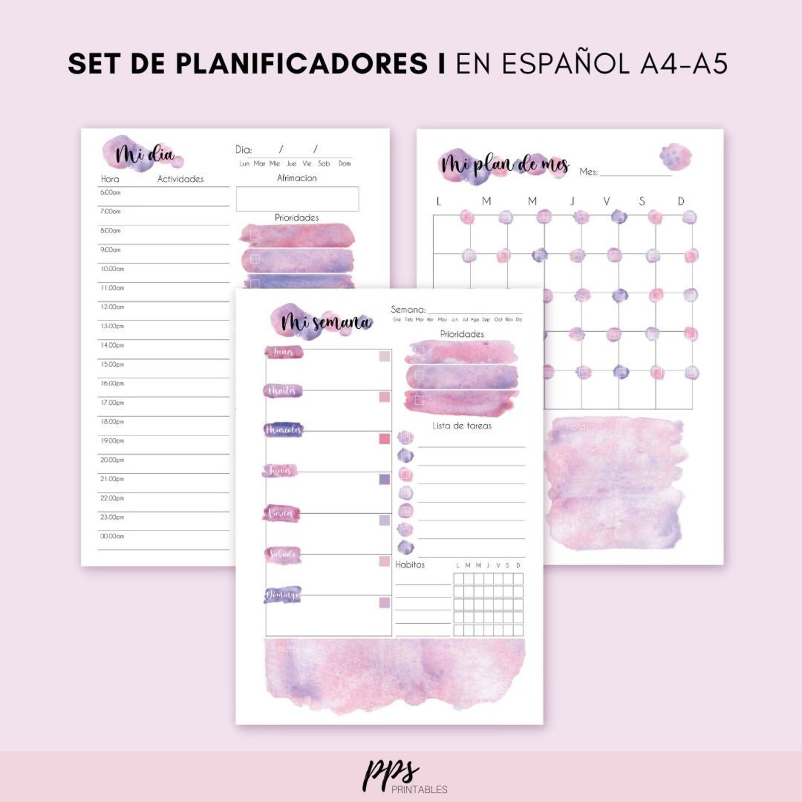 Set of printable planners in Spanish insertion of personal Etsy