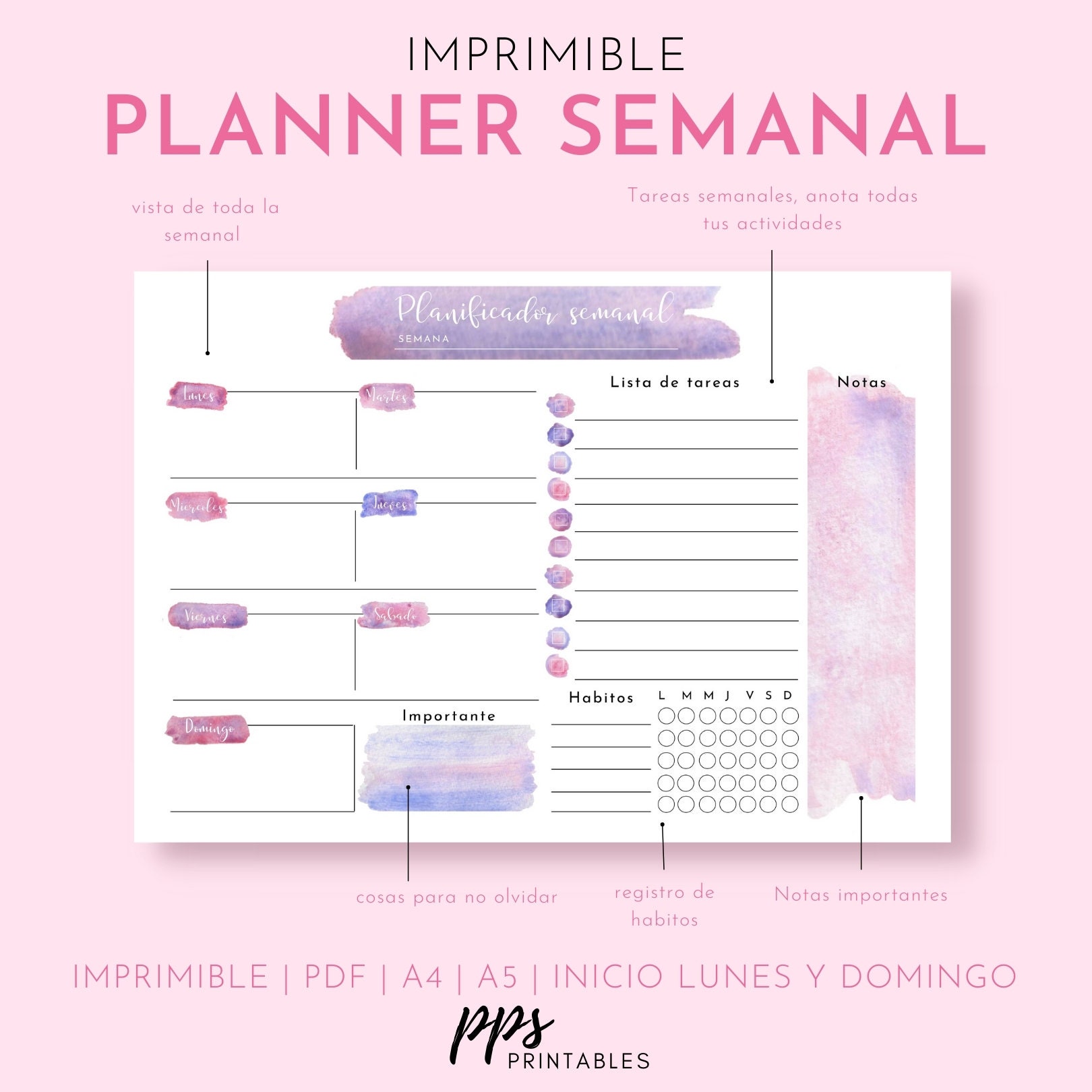Printable and Digital Planner Planner in Spanish Perpetual Etsy