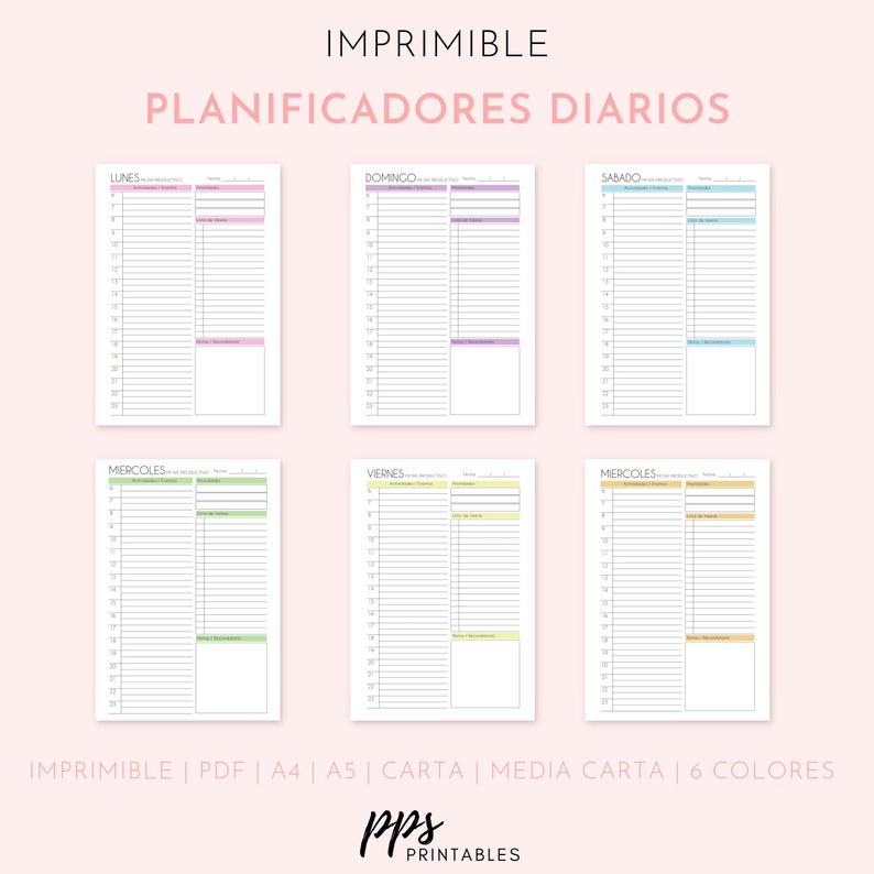 Daily Planner Weekly Planner Printable Planners Spanish Etsy